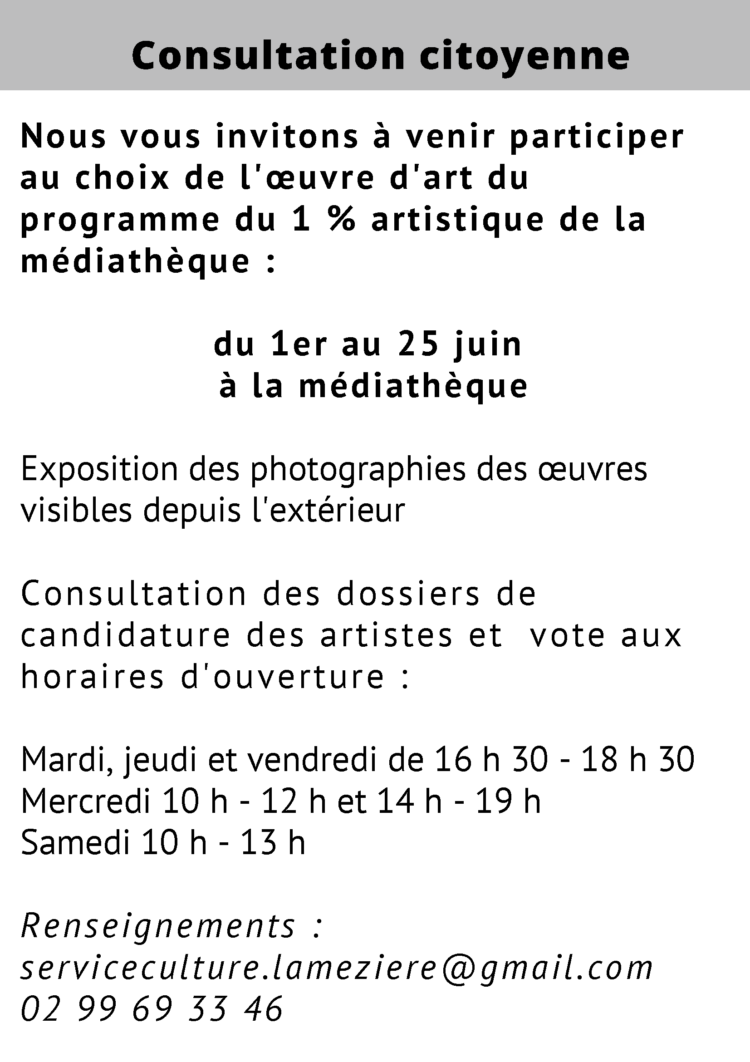 Consultation citoyenne – 1% artistique de la Médiathèque