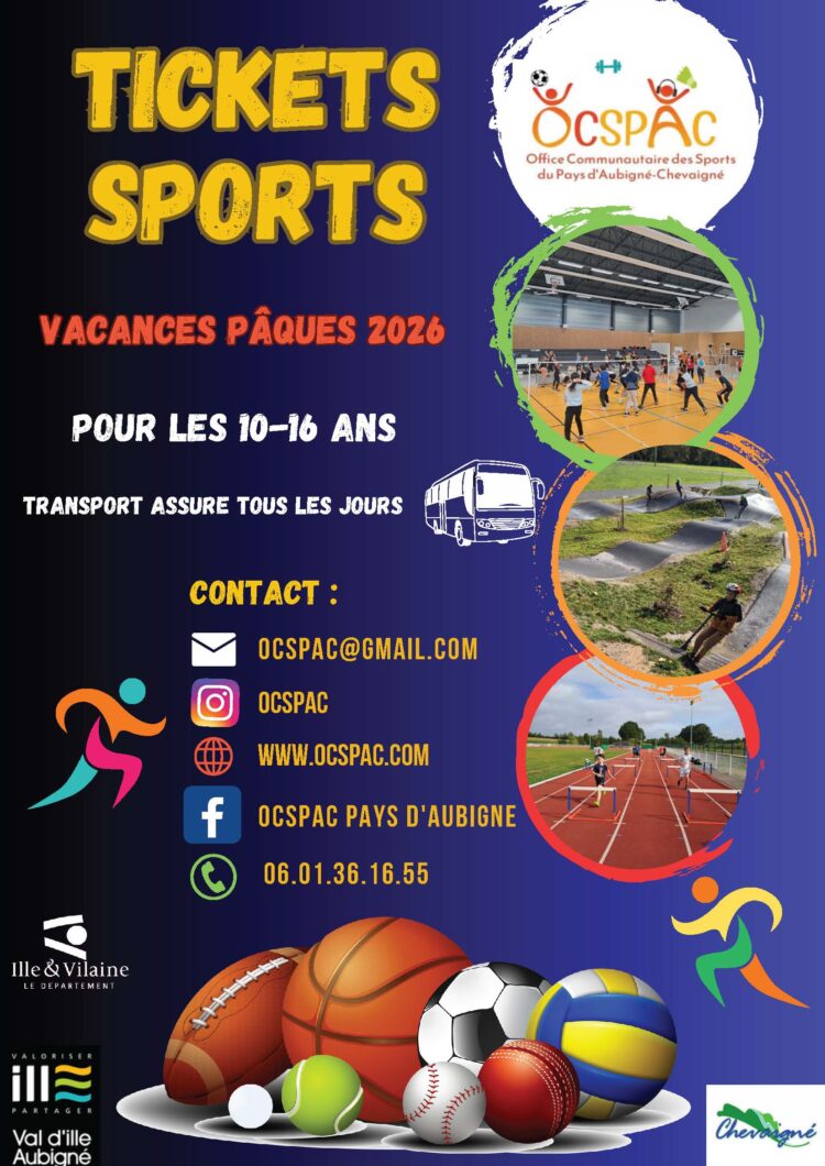TICKETS SPORTS de 10 à 16 ans – pour les vacances d&rsquo;avril