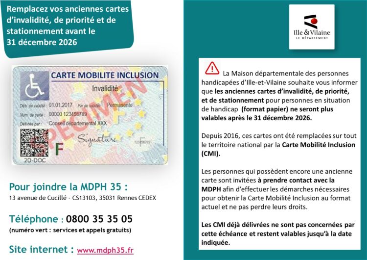 Remplacement des cartes d’invalidité, de priorité et de stationnement avant fin 2026