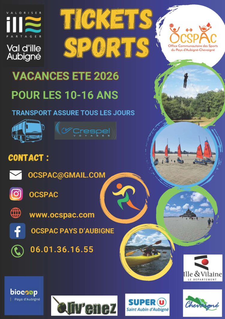Tickets Sport de l&rsquo;OCSPAC – activités de juillet