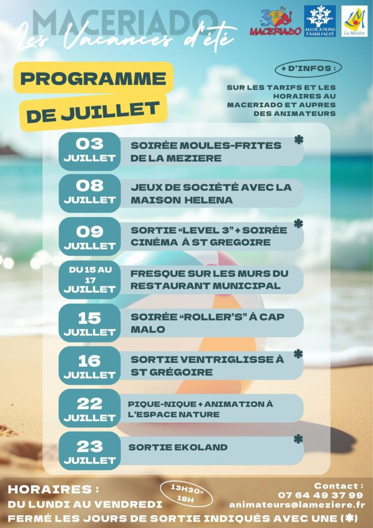 MACERIADO – Programme des vacances d&rsquo;été !
