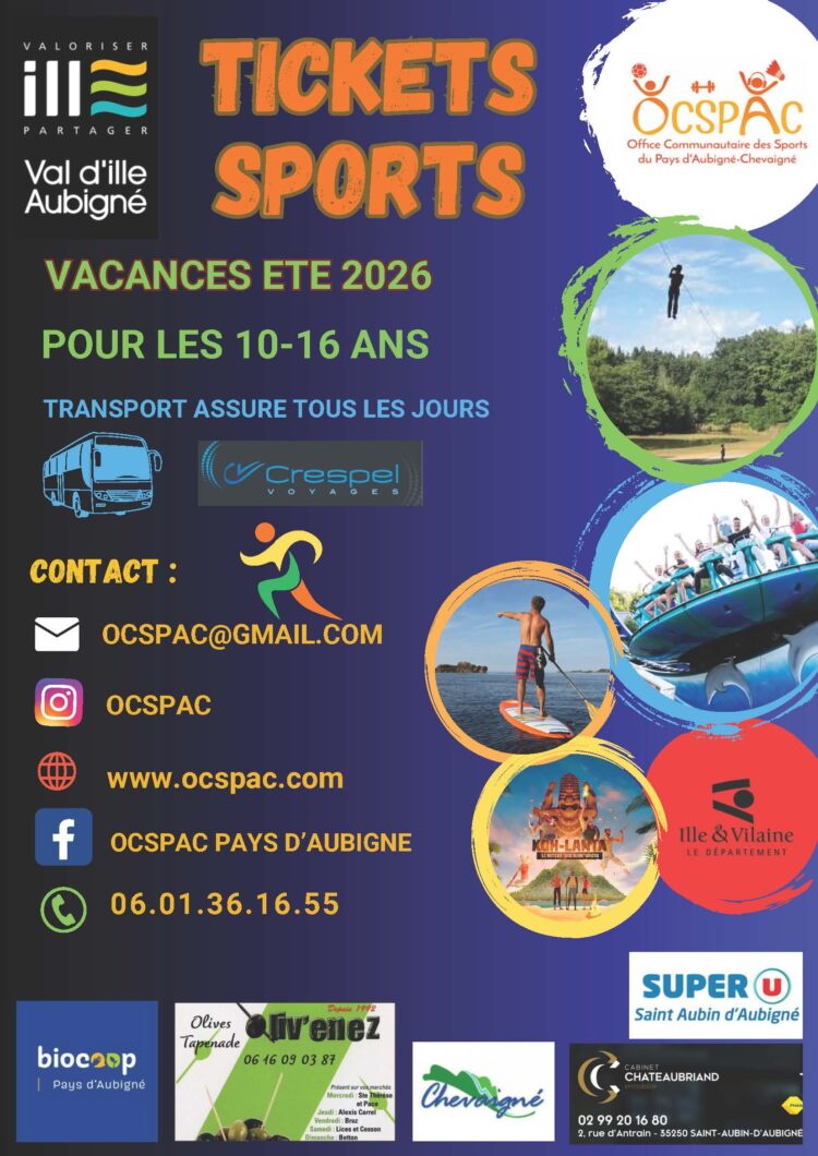 Tickets Sport de l&rsquo;OCSPAC – activités d&rsquo;aout